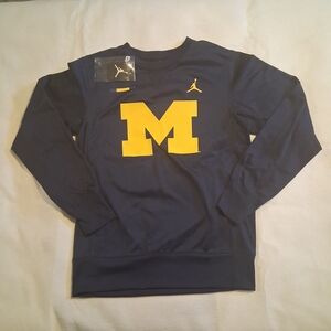 Jordan Michigan Wolverines Dri-FIT Athletic Crewneck Sweatshirt Navy Blue